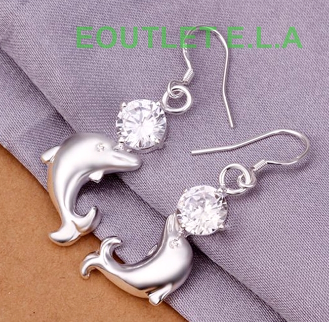 42mm CZ DOLPHIN SILVER DANGLE EARRINGS
